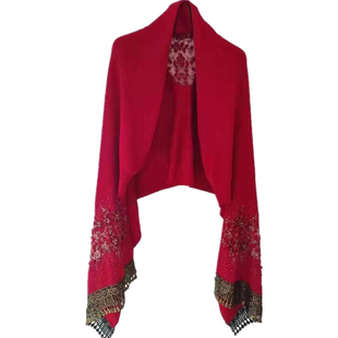 秋冬季红色喜庆妈妈婚宴旗袍羊绒披肩带袖外搭保暖披风斗篷婚礼