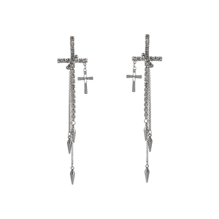 DIGU时尚满钻十字架耳环女个性夸张长款甜酷风耳钉轻奢高级感耳饰