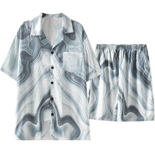 2026新款男士睡衣夏季薄款冰丝绸短袖短裤仿真丝高级感家居服套装