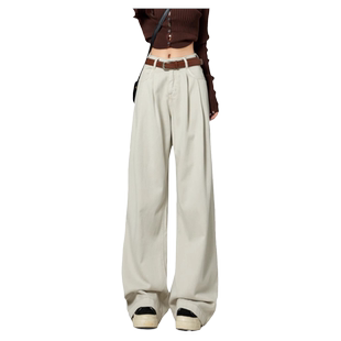 one more2025年文墨浅色职场工装裤女秋季时尚休闲裤百搭老爹韩版