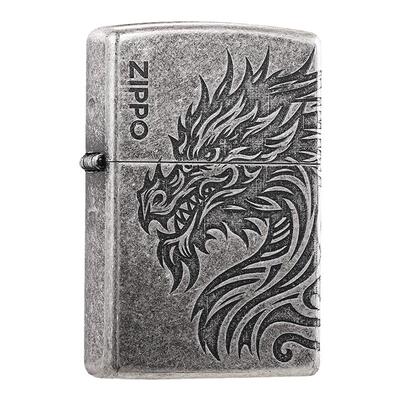 zippo古银深雕龙行大运打火机
