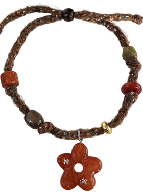 复古美拉德针织毛线串珠抽拉项链