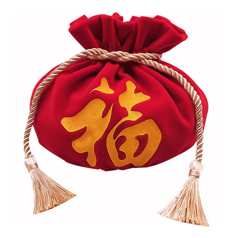 2026大红福袋红色绒布袋束口抽绳袋包装袋新年礼品红包可定做LOGO