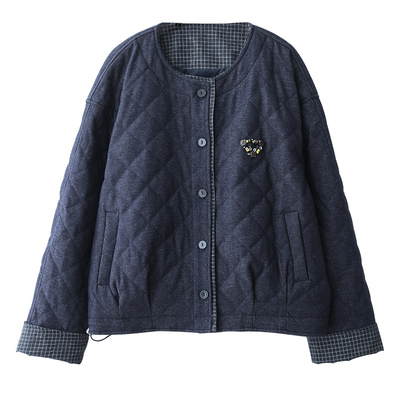 小耳出品圆领纽扣菱格夹棉外套