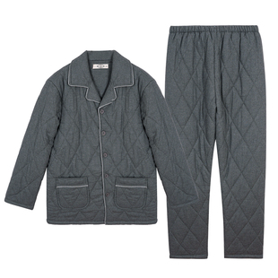 美标冬季新品情侣睡衣纯棉夹棉三层加厚保暖女士家居服可外穿男士