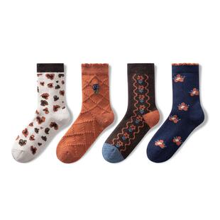 耐尔袜子女秋冬复古毛巾女袜中筒袜潮网红款女士保暖绵羊毛袜长袜