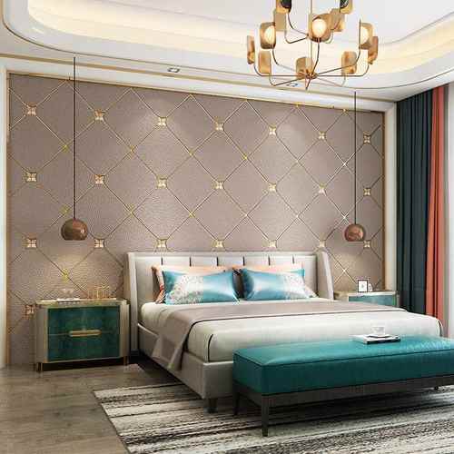 简约菱形格电视背景墙鹿皮绒壁纸5D立体浮雕客厅卧室墙纸