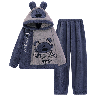 睡衣男款秋冬季珊瑚绒青少年冬天