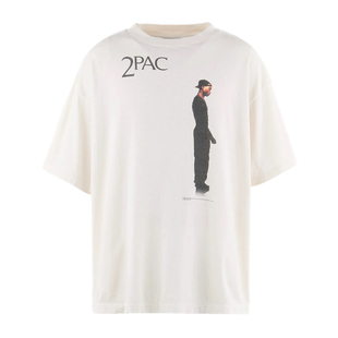 美式高街潮牌2PAC联名人物印花短袖做旧破坏嘻哈说唱男女宽松T恤