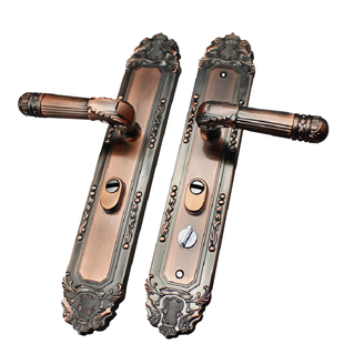 防盗门锁红古铜复古大门面板把手双开门把手面板加厚铝合金门拉手