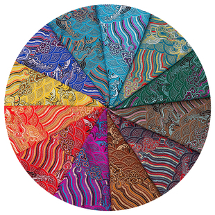 织锦缎布料 海浪纹旗袍提花服装面料红木坐垫真丝绸缎布料diy布头