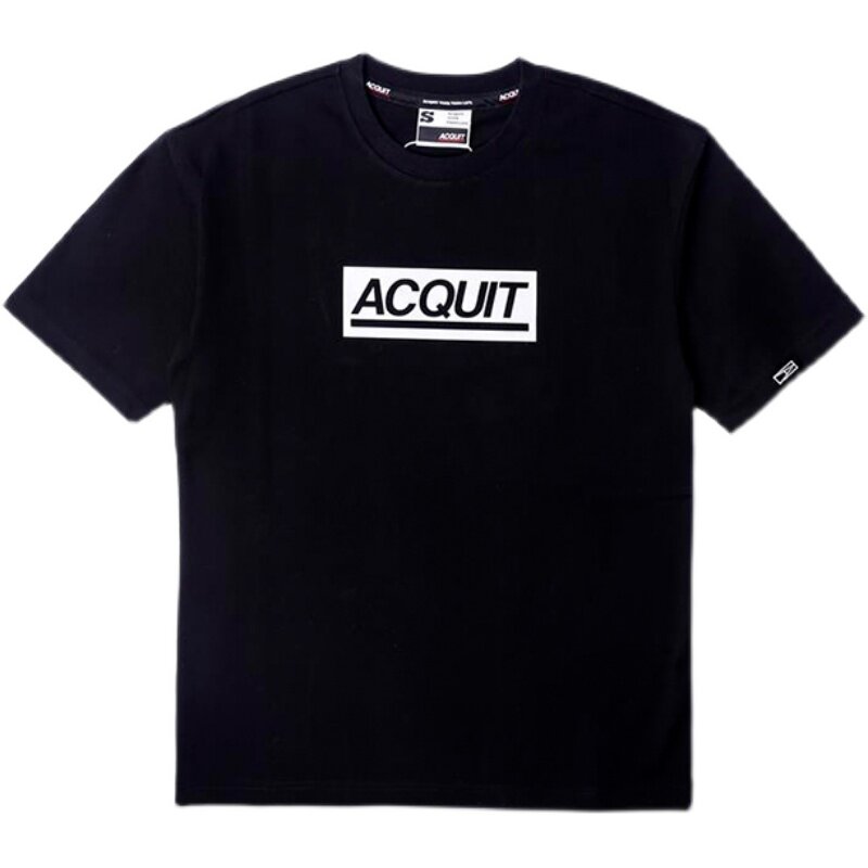 ACQUIT BOXLOGO系列3M黑银反光圆领宽松纯棉短袖男女同款休闲T恤
