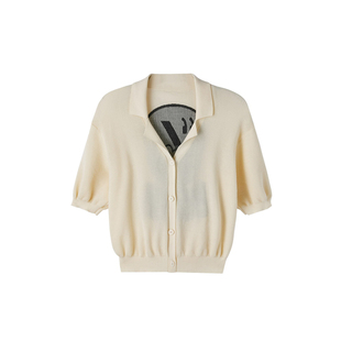 U/TI淡黄色印花针织衫女装时尚百搭休闲毛衫上衣尤缇时尚夏季新款