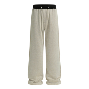 CHAN MONTH 美式复古绵羊毛杏色加厚休闲裤男秋冬潮牌宽松长裤子