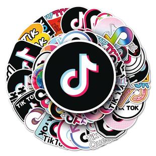 100张tiktok抖音贴纸潮流酷玩卡通涂鸦装饰行李箱笔记本电脑手机平板水杯相册日记本滑板pvc可移动防水贴画