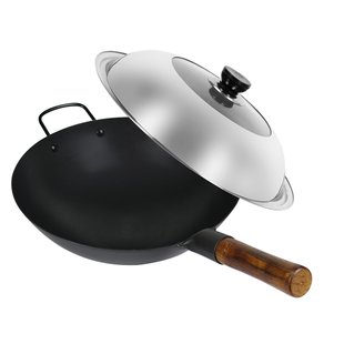 老式铁锅章丘工艺无涂层炒锅不粘锅家用商用锅具炒菜锅燃气灶适用