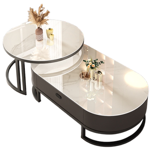 岩板茶几客厅家用小户型2024新款极简椭圆形网红茶桌子轻奢高级感