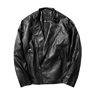 105欧~帅炸！千元品质秋冬男士高端水洗PU夹棉机车皮衣皮夹克外套