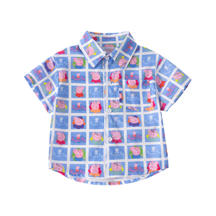 小猪佩奇男童短袖衬衫2026新款夏季薄款洋气宝宝上衣纯棉花衬衫衣