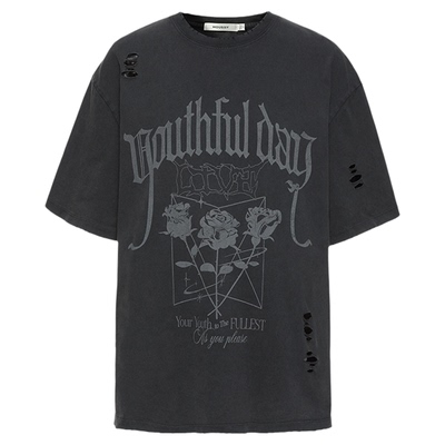 MOUSSY早春新品休闲慵懒风字母花卉宽松短袖T恤028IAA90-0541