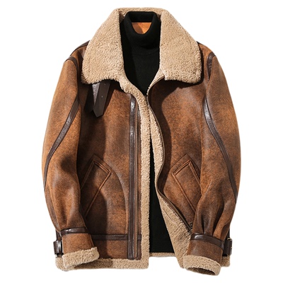 皮毛一体男士冬季大码加绒皮袄