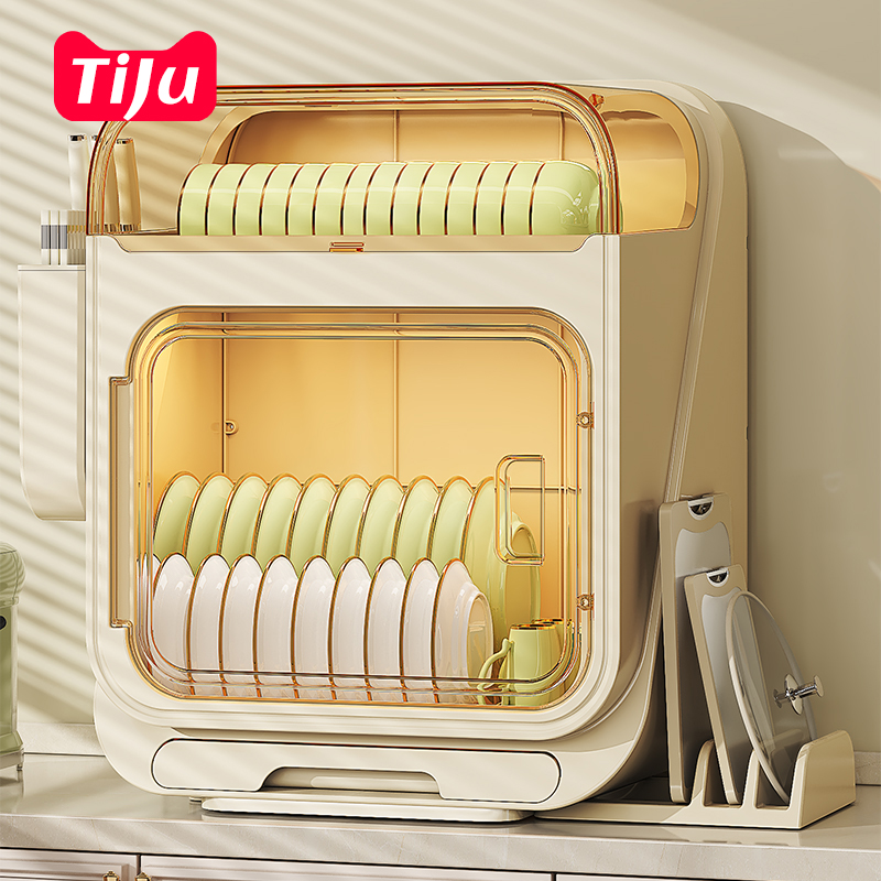 家用厨房双层碗柜碗筷收纳盒塑料带盖装碗碟盘沥水碗收纳架置物架