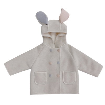 女宝宝兔耳朵加绒呢大衣