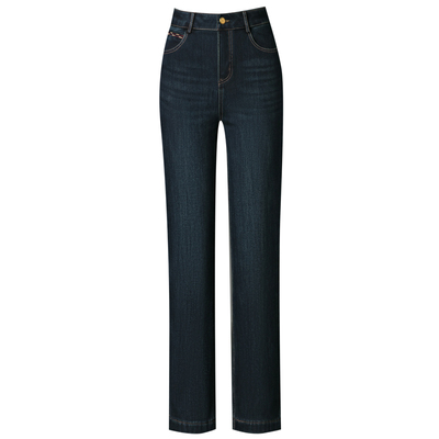 加绒加厚高腰直筒牛仔裤女士冬款