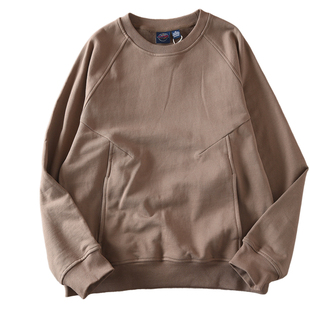 1027#秋冬季450G重磅纯棉男士卫衣潮牌痞帅高级感圆领拼接上衣男