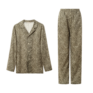 NoirTease春秋纯棉衬衫睡衣休闲全棉复古风家居服两件套装男外穿