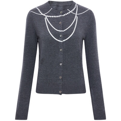 chicchick圆领开衫珍珠项链印花