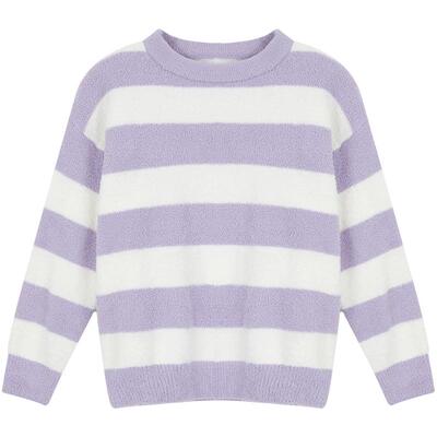 铜牛羽毛绒条纹圆领女居家上装