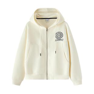 森马外套女春季连帽字母刺绣宽松落肩质感夹克分割气质学院风上衣