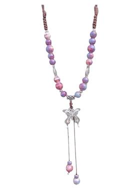 网红蝴蝶款手工陶瓷饰品长款毛衣链民族风配饰夏挂饰约一缕项链