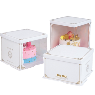 半透明蛋糕盒透明烘焙包装盒子6 8 10 12寸三合一白色生日蛋糕盒