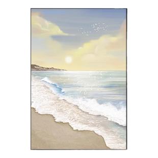 奶油风海景客厅装饰画肌理画高级感大幅落地画玄关挂画卧室墙壁画