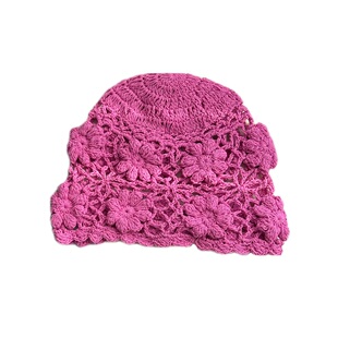 眼前一亮！春夏百搭欧若风双层立体花朵纯棉手工钩花镂空包头帽女