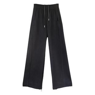 抽绳阔腿卫裤女加绒加厚2025冬季新款宽松休闲直筒束脚两穿运动裤