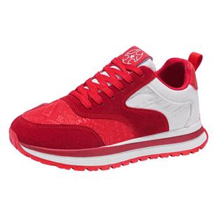 欧洲站男鞋冬季青少年百搭休闲运动鞋厚底增高红色华夫阿甘老爹鞋