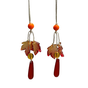 红枫叶串珠水滴吊坠钥匙扣小巧精致挂件小清新手机链包包情侣挂饰