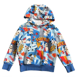 童装带帽卫衣机器狗满印秋冬小童圆领儿童加厚长袖卫衣