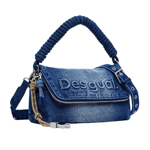 Desigual牛仔渐变水洗LOGO休闲中蓝丹宁手提包单肩包