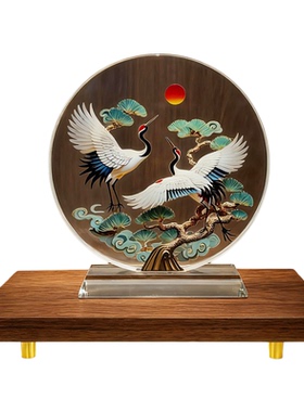 松鹤延年内雕水晶摆件