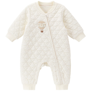 木生棉宝宝三层夹丝棉连体衣冬季婴儿保暖拉链哈衣居家爬服睡衣服