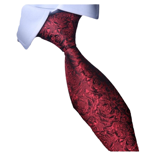 酒红玫瑰领带男商务正装衬衫领带桑蚕丝真丝领呔拉链手打8CM复古