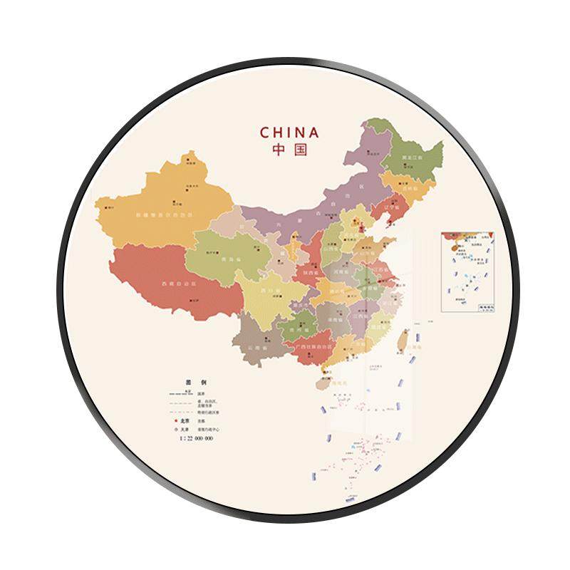 办公室现代简约圆形装饰画地图
