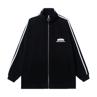 MOFG重磅加绒美式简约立领夹克杠条拉链开衫男情侣休闲外套上衣女