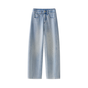 重工烫钻流行加绒弯刀牛仔裤女2026新款秋冬时髦显瘦高腰阔腿裤