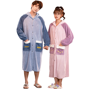 浴袍女吸水速干冬加厚男儿童可穿可裹式浴巾珊瑚绒情侣冬季款睡袍