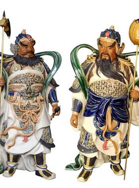 陶瓷门神对摆件开业礼品客居摆设